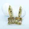Golden Rutilated Quartz Square Gemstone Yellow Gold Earrings
