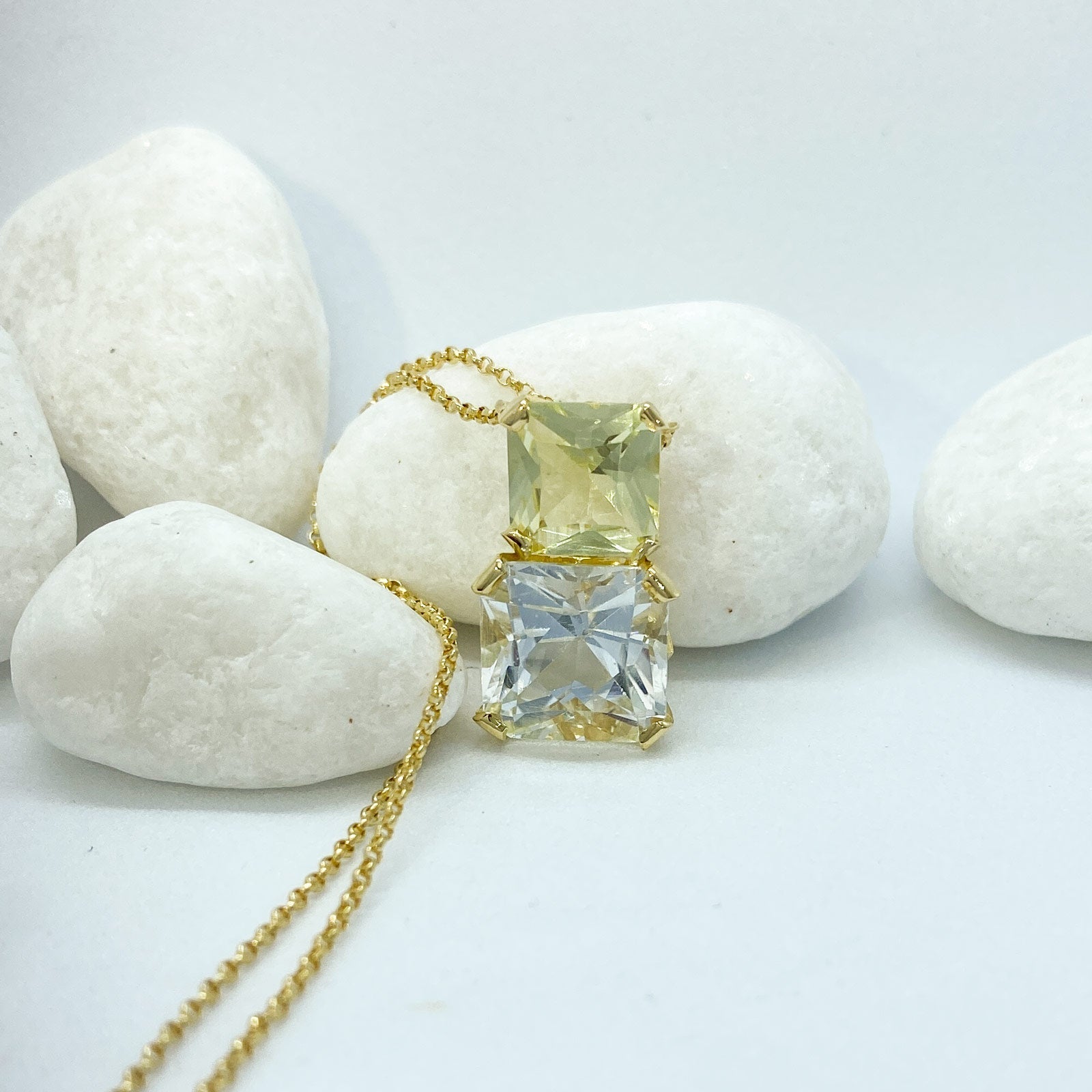 White Topaz, Lemon Quartz Plated Yellow Gold Silver Necklace | Sparkle  Stargaze Asscher Necklace