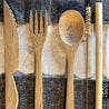 Closeup shot of the utensils in the Sarita bamboo flatware set