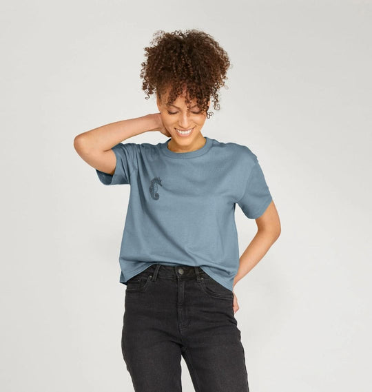 Seahorse White Crop Top | White T-shirt | White Tops for Women