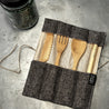 Photo of a Sarita Bamboo flatware set with jute and cotton case