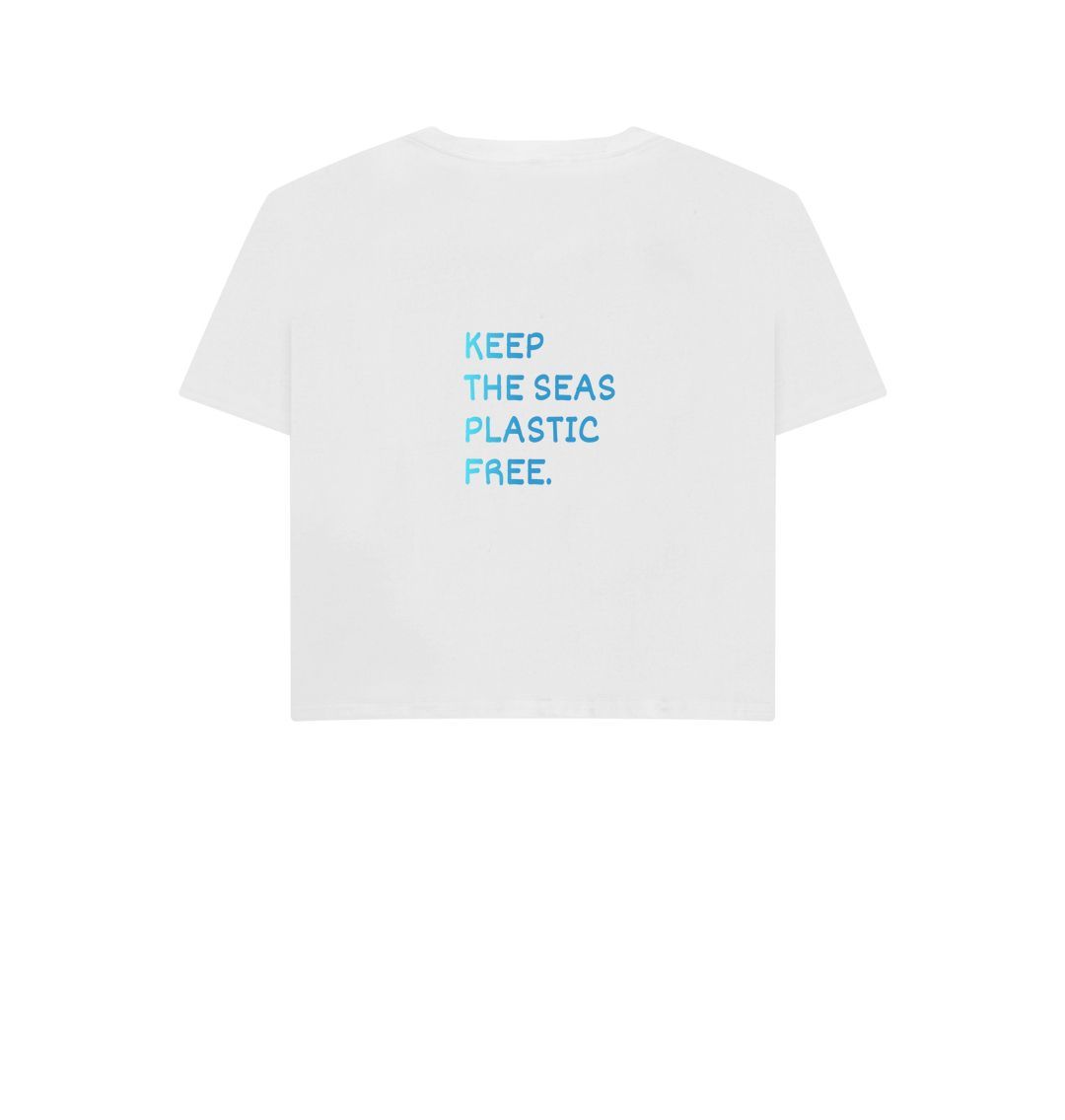 White \\\"Keep the Seas Plastic Free\\\" Crop Top for Women & Girls | Organic Fairtrade Cotton