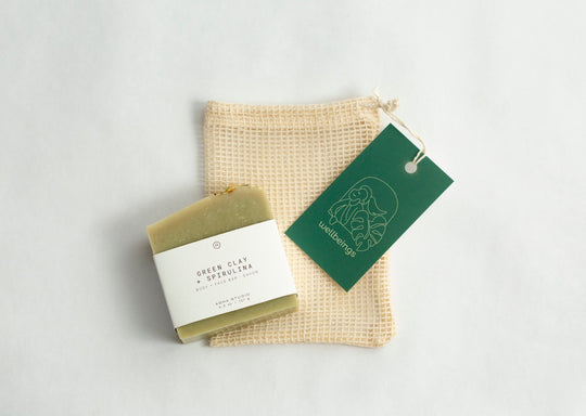 Green Clay and Spirulina Soap Bar + Soap Pouch Combo