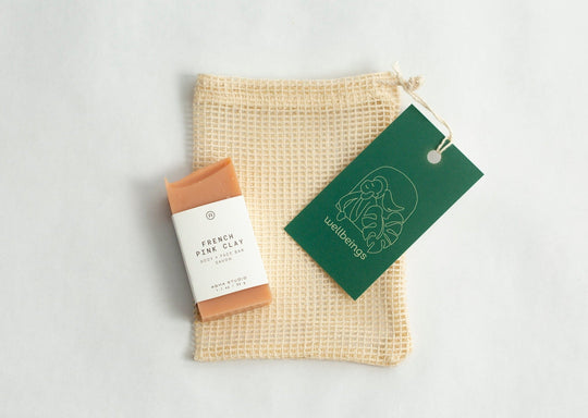 French Pink Clay Soap Bar + Soap Pouch Combo