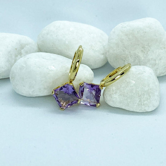 Amethyst 8mm Square Earrings in Yellow Gold Plated Silver | Stargaze Petite Collection