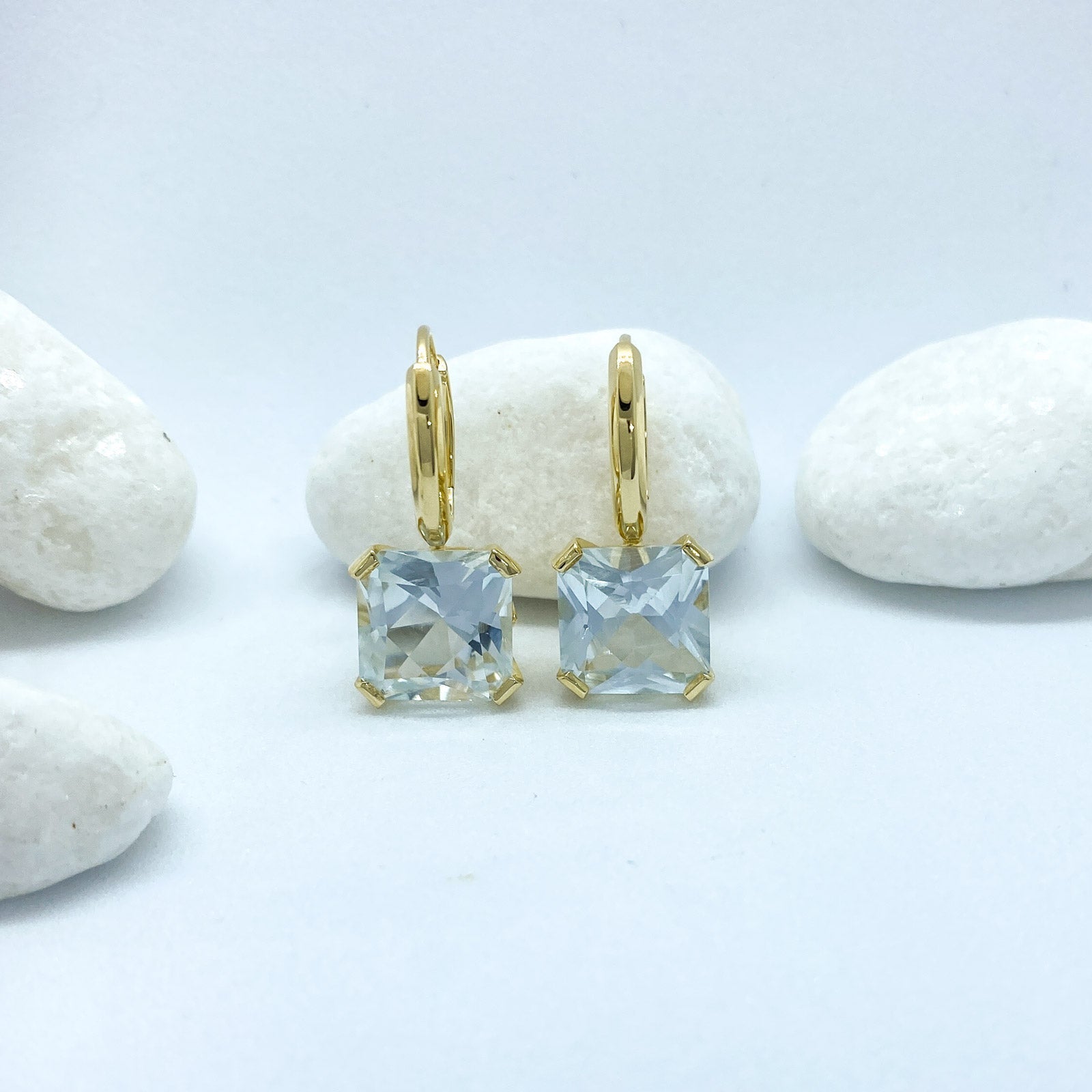 Asscher Cut Blue Topaz Plated Yellow Gold in Silver Earrings | Stargaze Collection