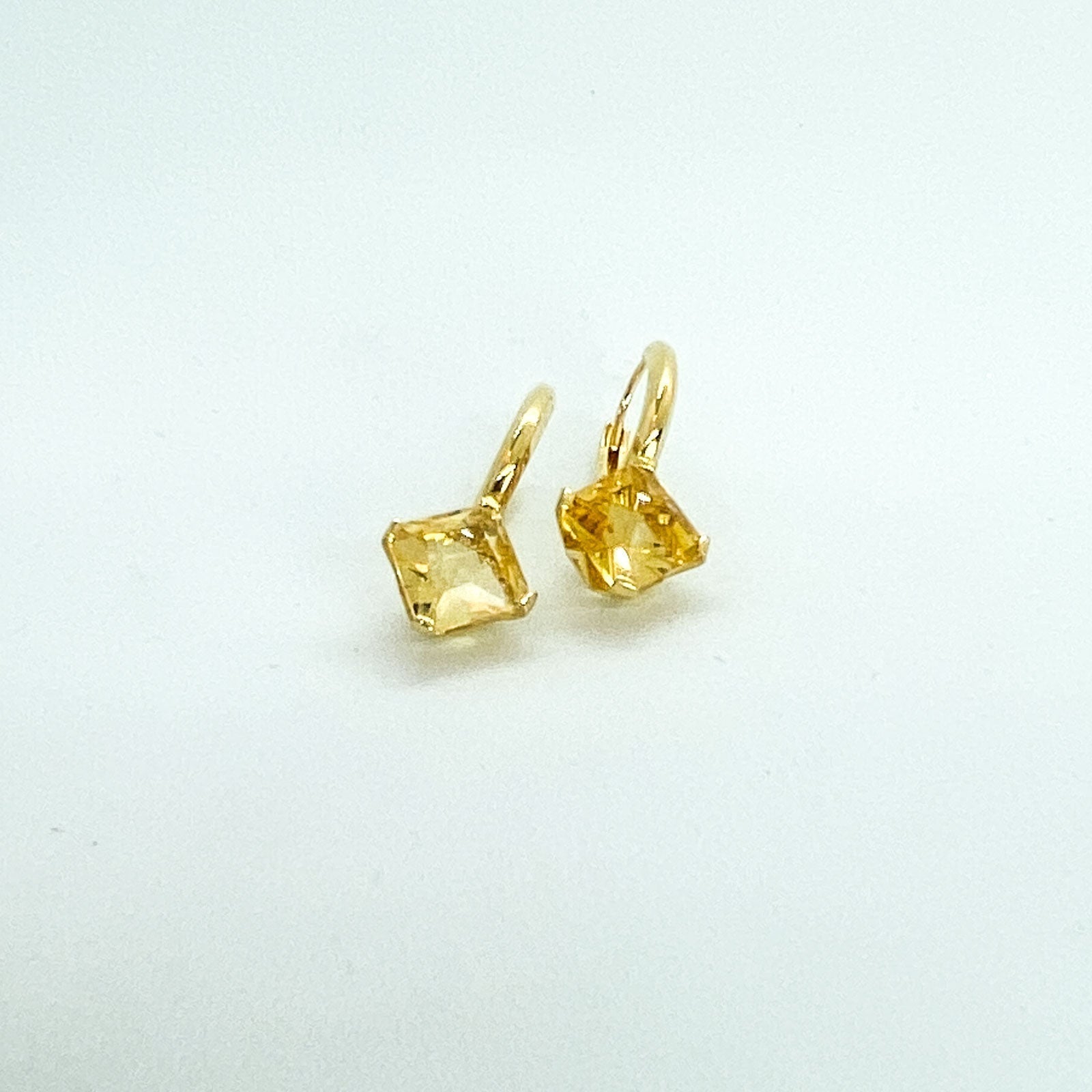Citrine 8mm Square Earrings in Yellow Gold