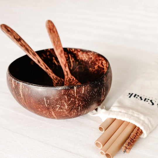 Eco Starter Gift Kit: Coconut Bowls, Spoon + Fork, Bamboo Straws