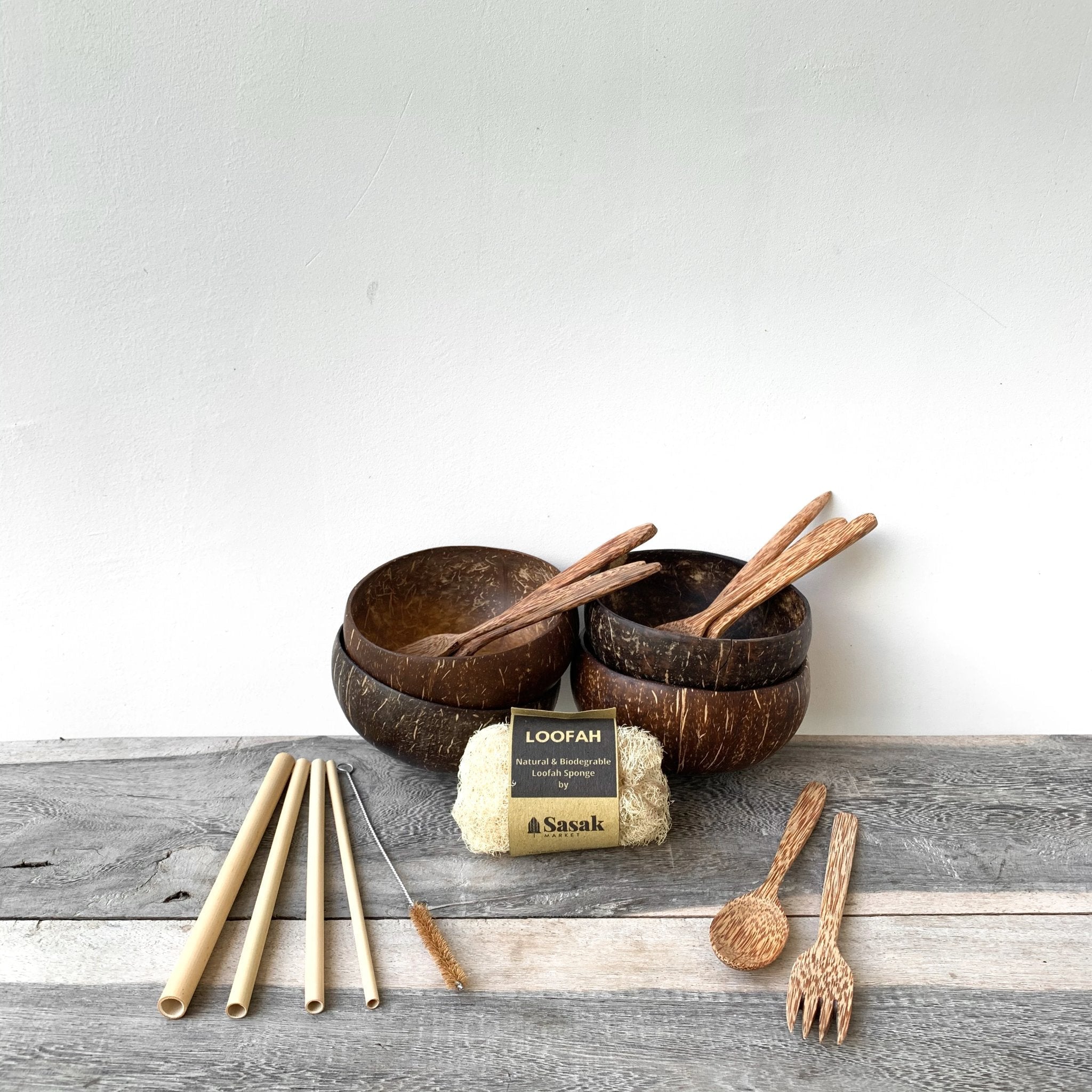 Eco-friendly Kitchenware Gift Set: Coconut+Bamboo+Loofah
