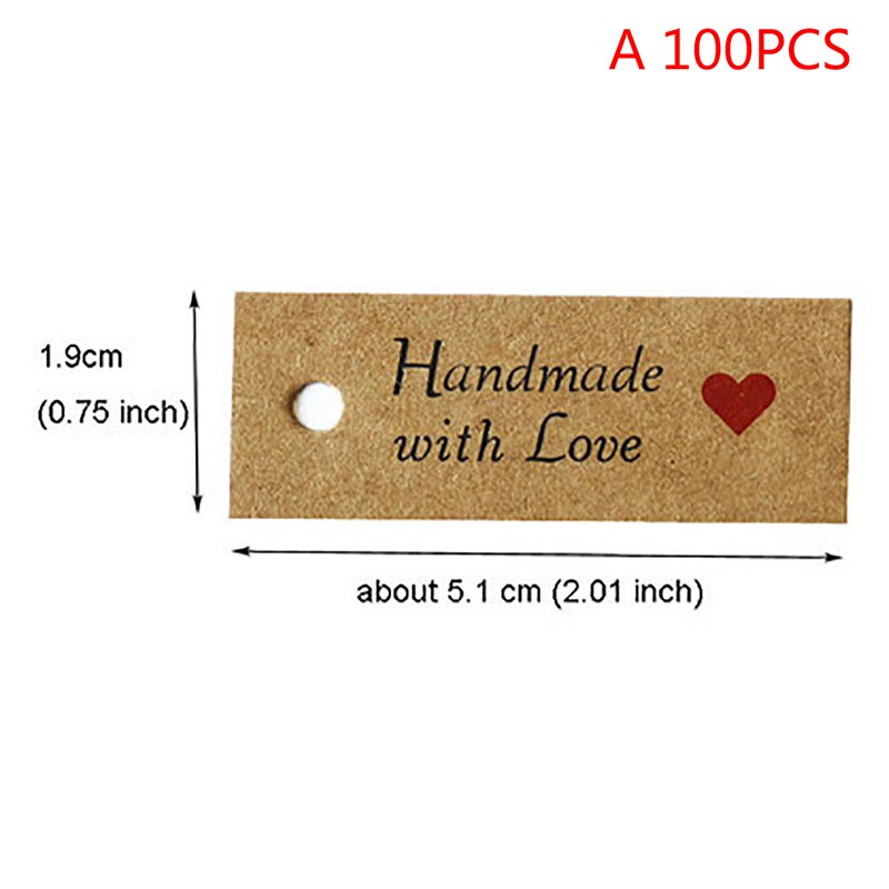 100pcs Kraft Paper Tags With Strings Handmade With Love Hang Tags