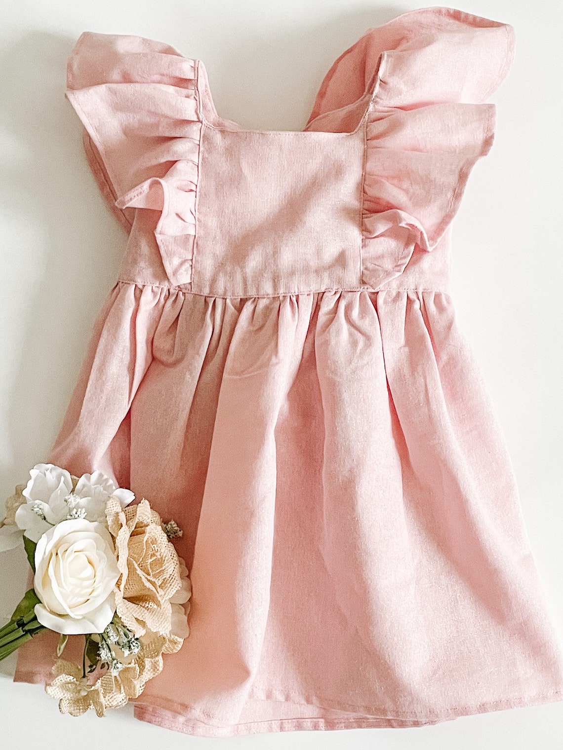 Pinafore Linen Girl's Dress with a Bow | Little Girls Summer Dresses ZellJoy Pinafore Linen Girl's Dress with a Bow | Little Girls Summer Dresses ZellJoy
