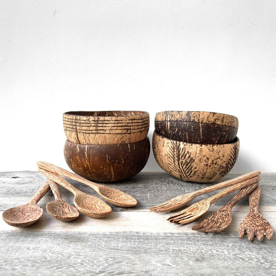 Coconut Shell Bowls + Cutlery Set | Biodegradable Kitchenware