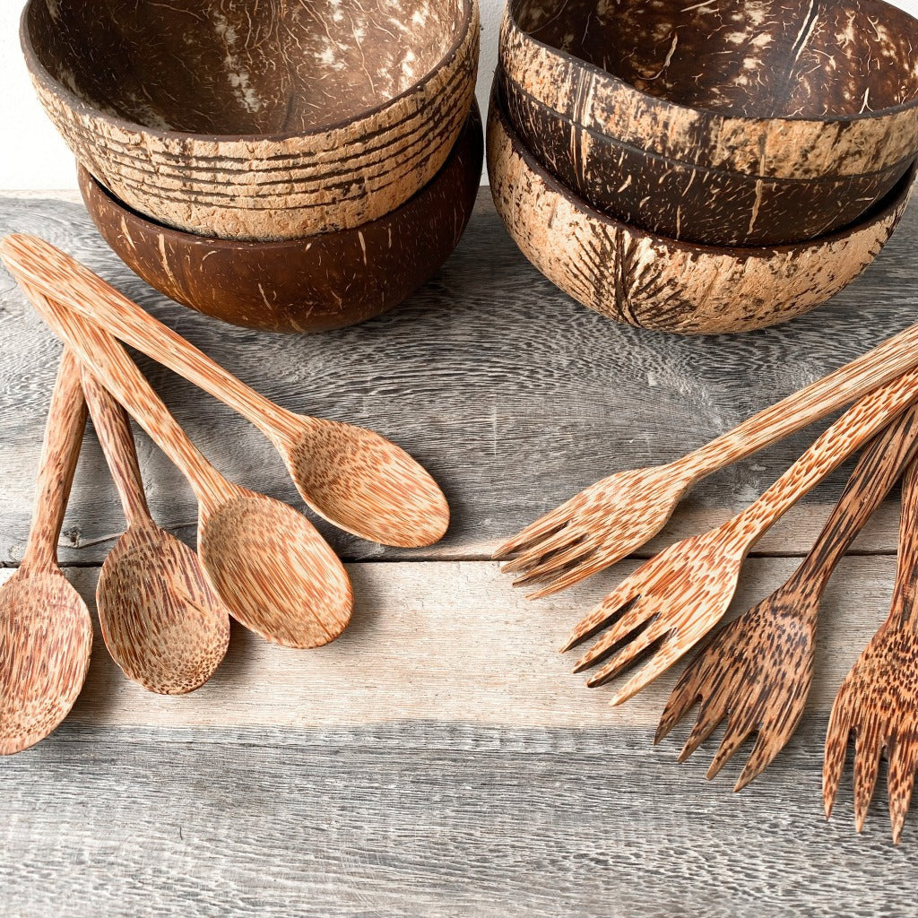 Coconut Bowls + Cutlery Set | Biodegradable Kitchenware | ZellJoy