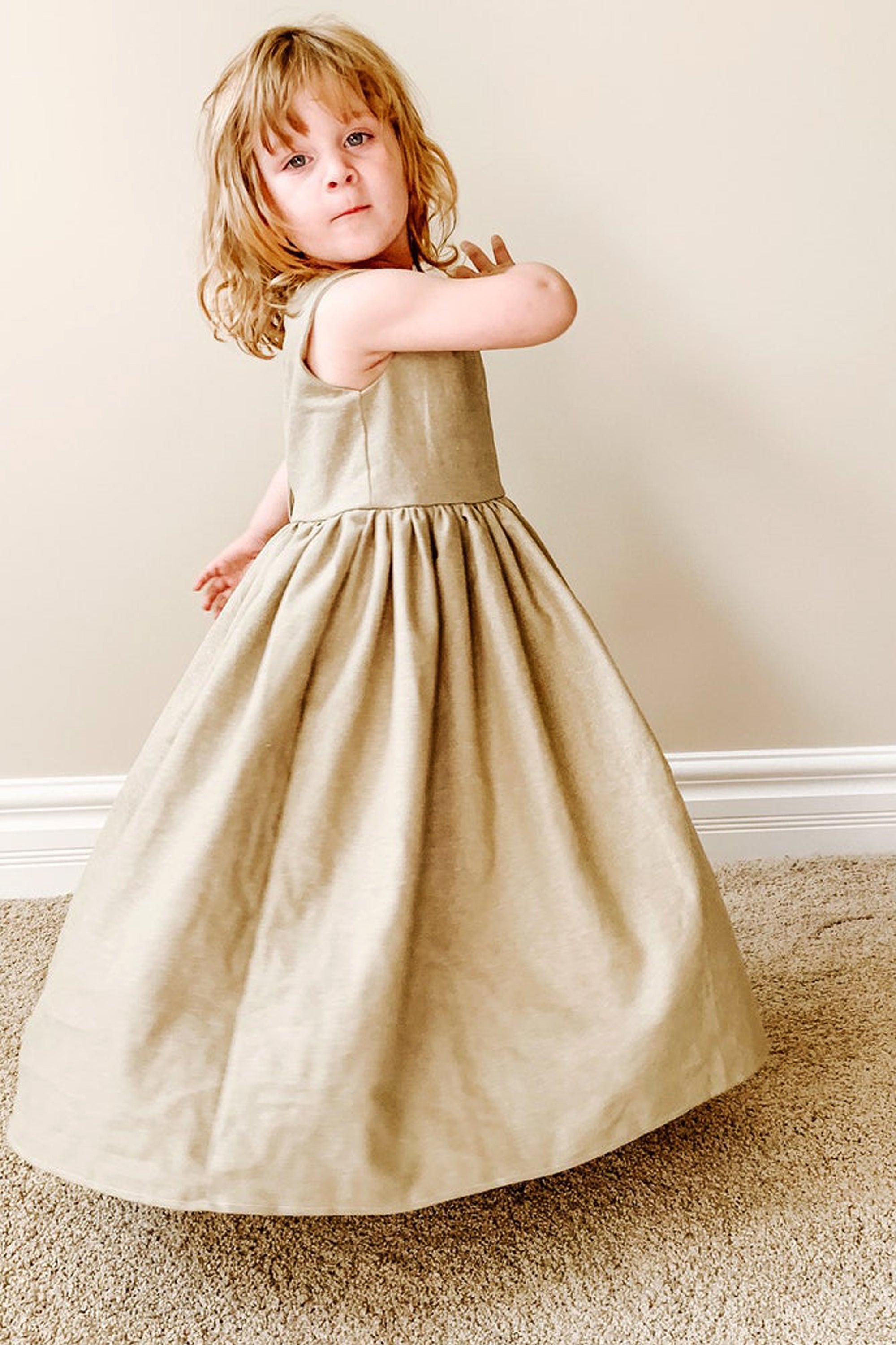 linen flower girl dresses Simple Maxi Ruffle Girl's Dress 54 cm / 21.3 Sherri Hill 2912 collection: VALENTINE SHOP Color:Multi-Print