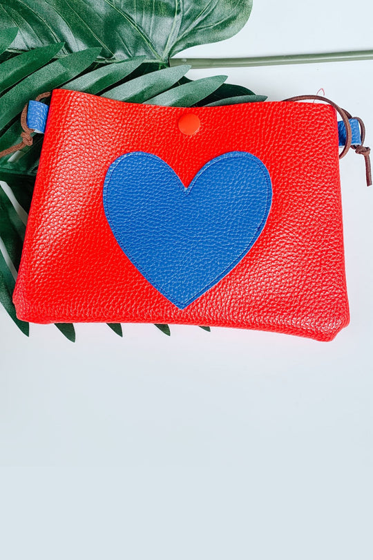 Vegan Leather Red Blue Heart Purse by Oakley Rae Handmade
