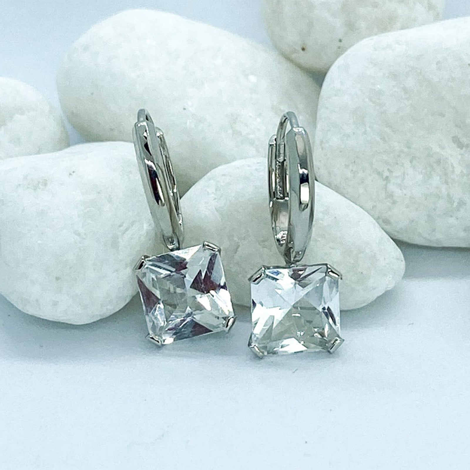 White Topaz Square Gemstone Earrings | Stargaze Petite Asscher Collection