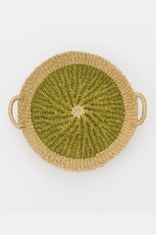 Seagrass Woven Round Green Tray I Olive