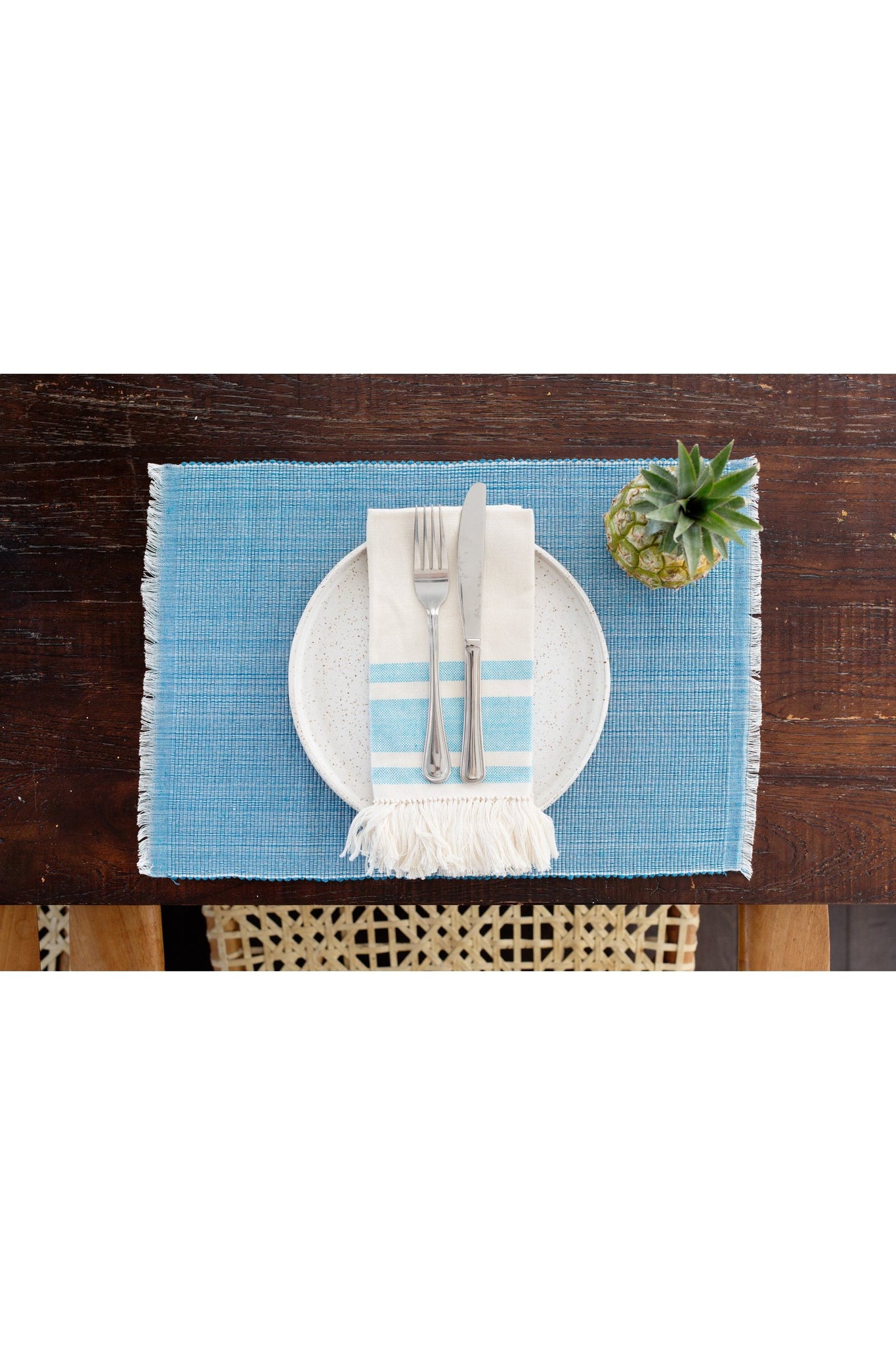 Woven Cotton Dining Placemat | Pastel Blue