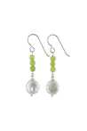 White Coin Pearl, Green Jade Earrings