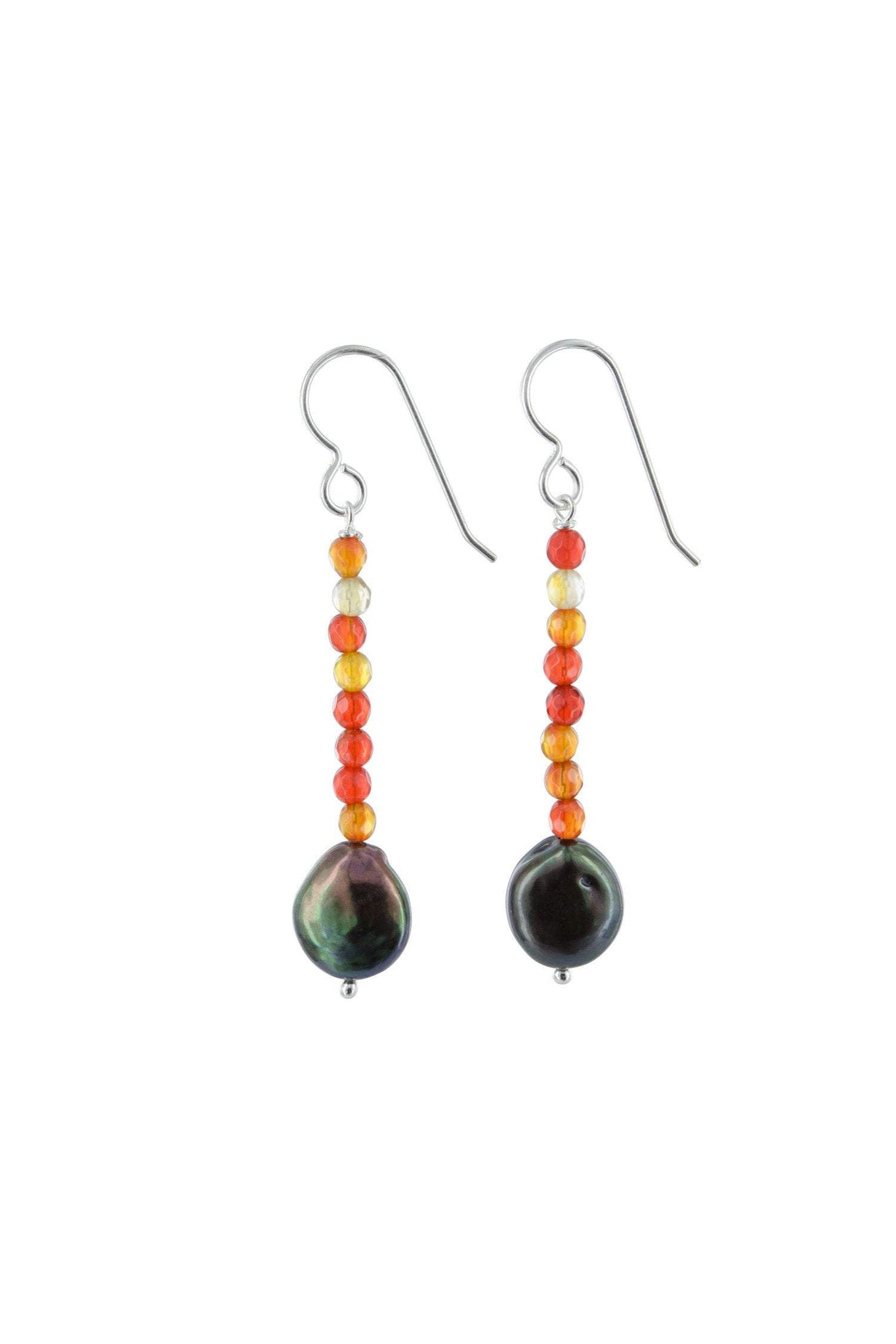 Orange Agate, Bronzed Pearl Dangle Earrings