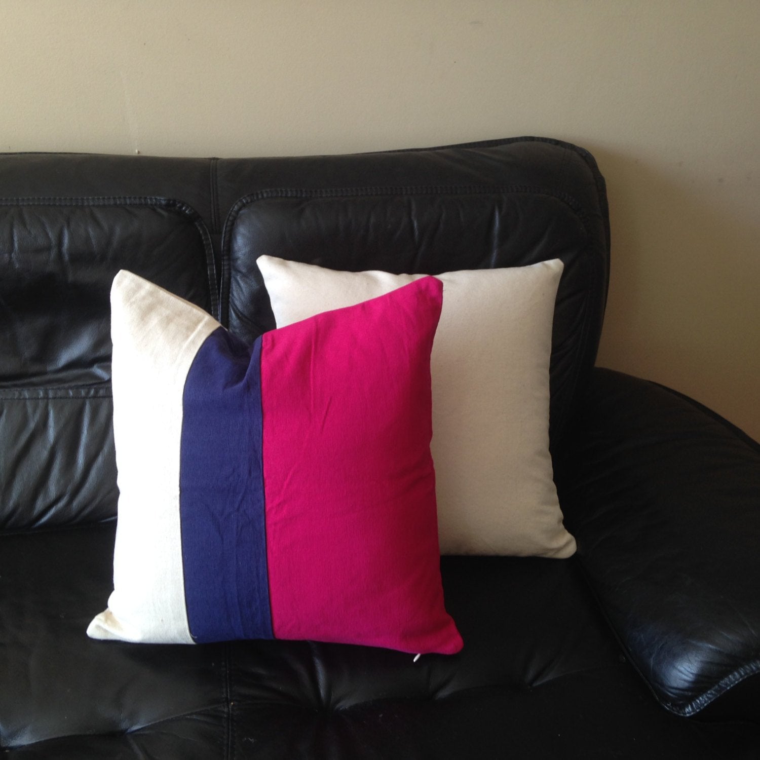 Three Tone Pink, Navy Blue and Cream Colorblock Throw Pillows