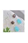 Blue Gemstones Chalcedony, Brown Smokey Quartz Earrings