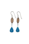 Blue Hemimorphite, Brown Smokey Quartz Long Earrings