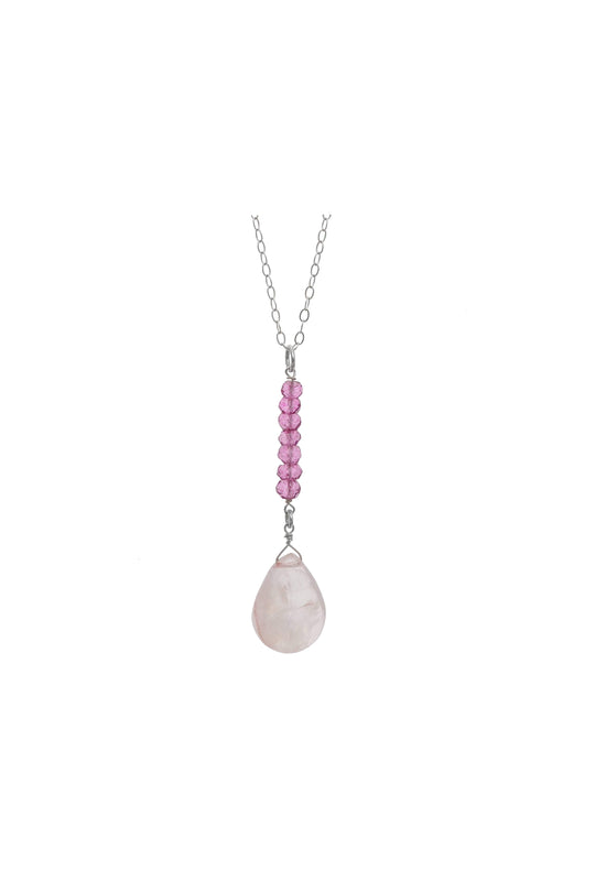 Pink, Rose Quartz Briolette Gemstone Necklace