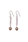 Long Pearl Earrings, Pink Amethyst Gems Silver