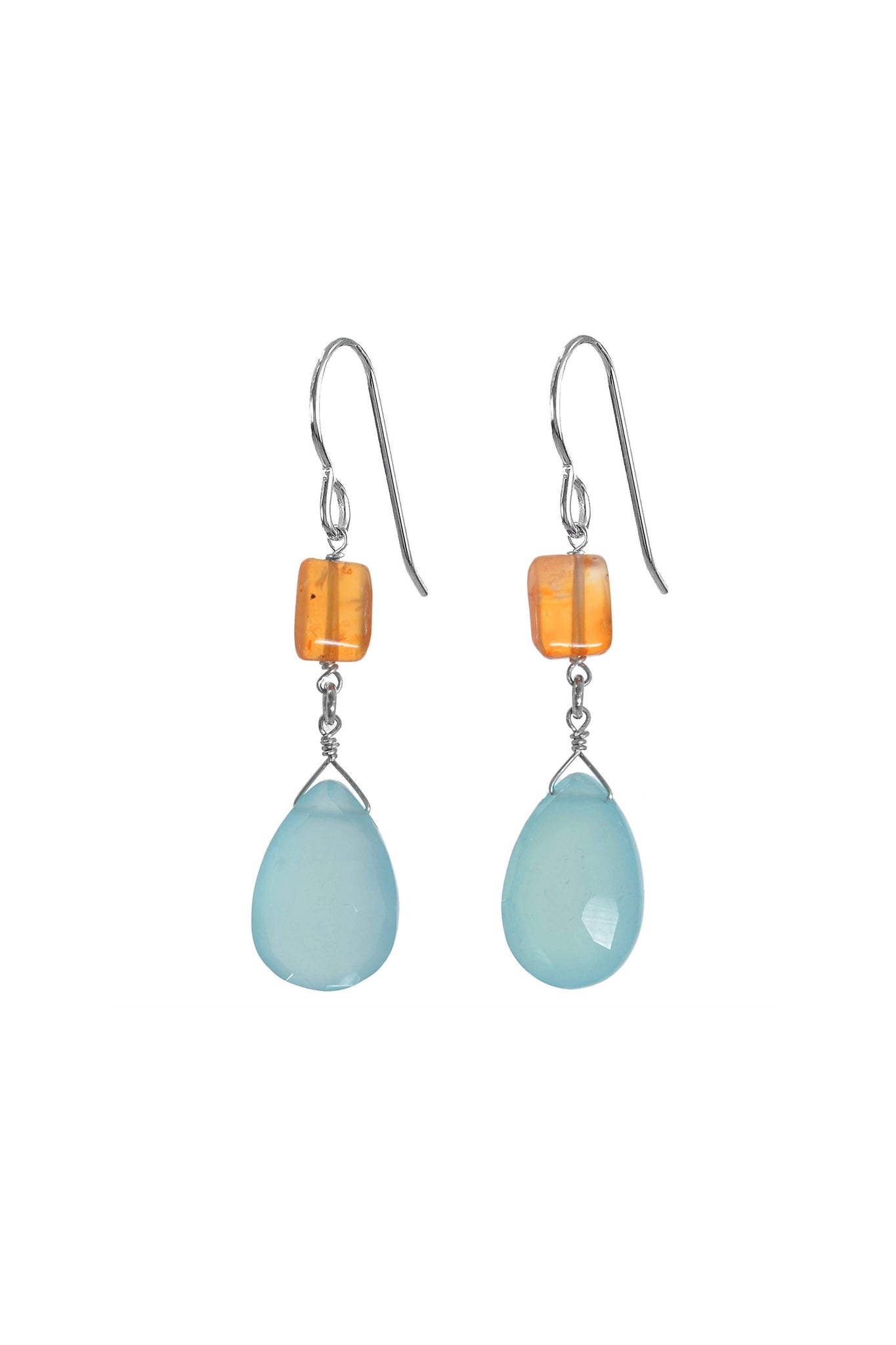 Sea Blue Chalcedony Briolette Gemstone Dangling Earrings