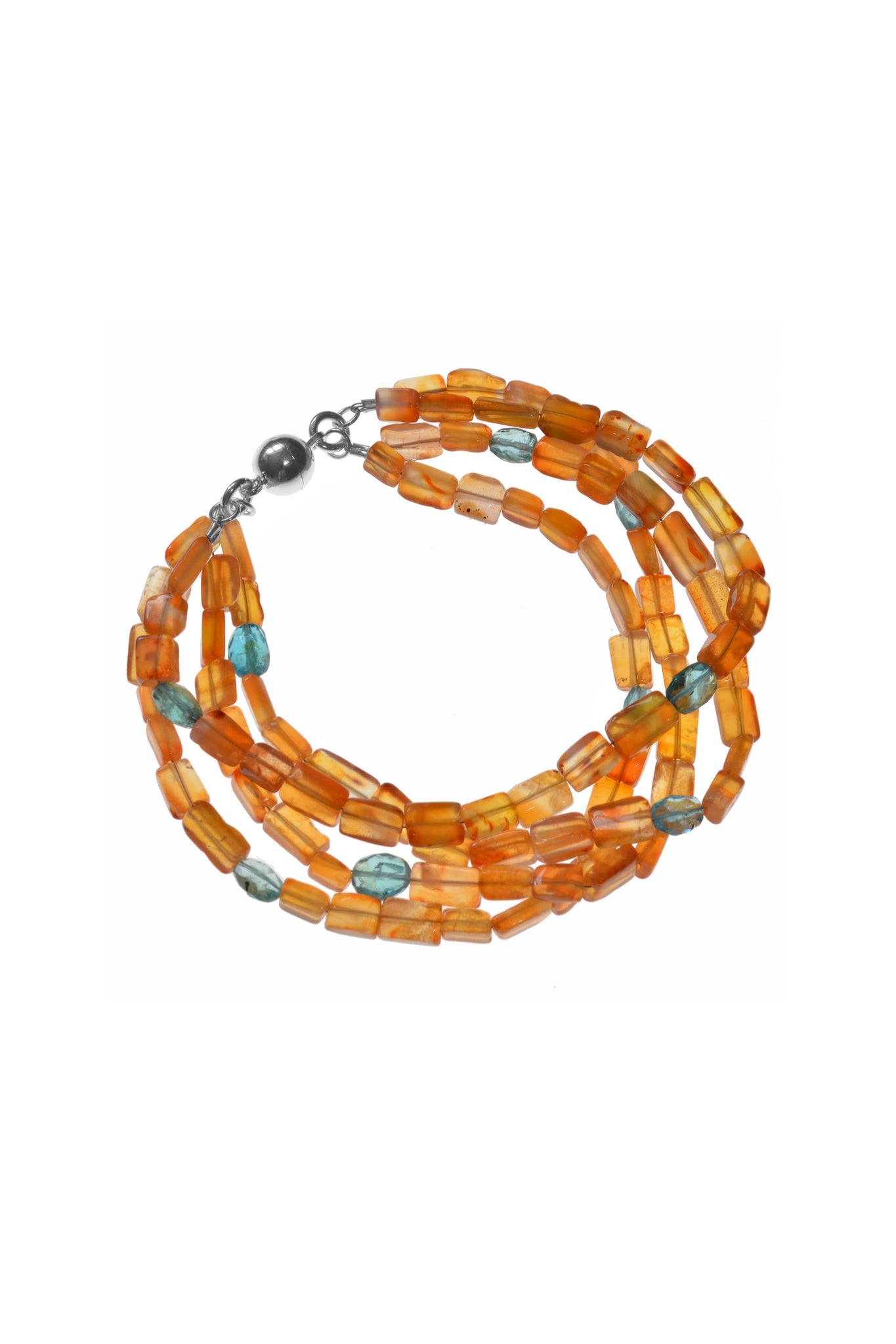 Blue Apatite, Orange Carnelian Bead Bracelet