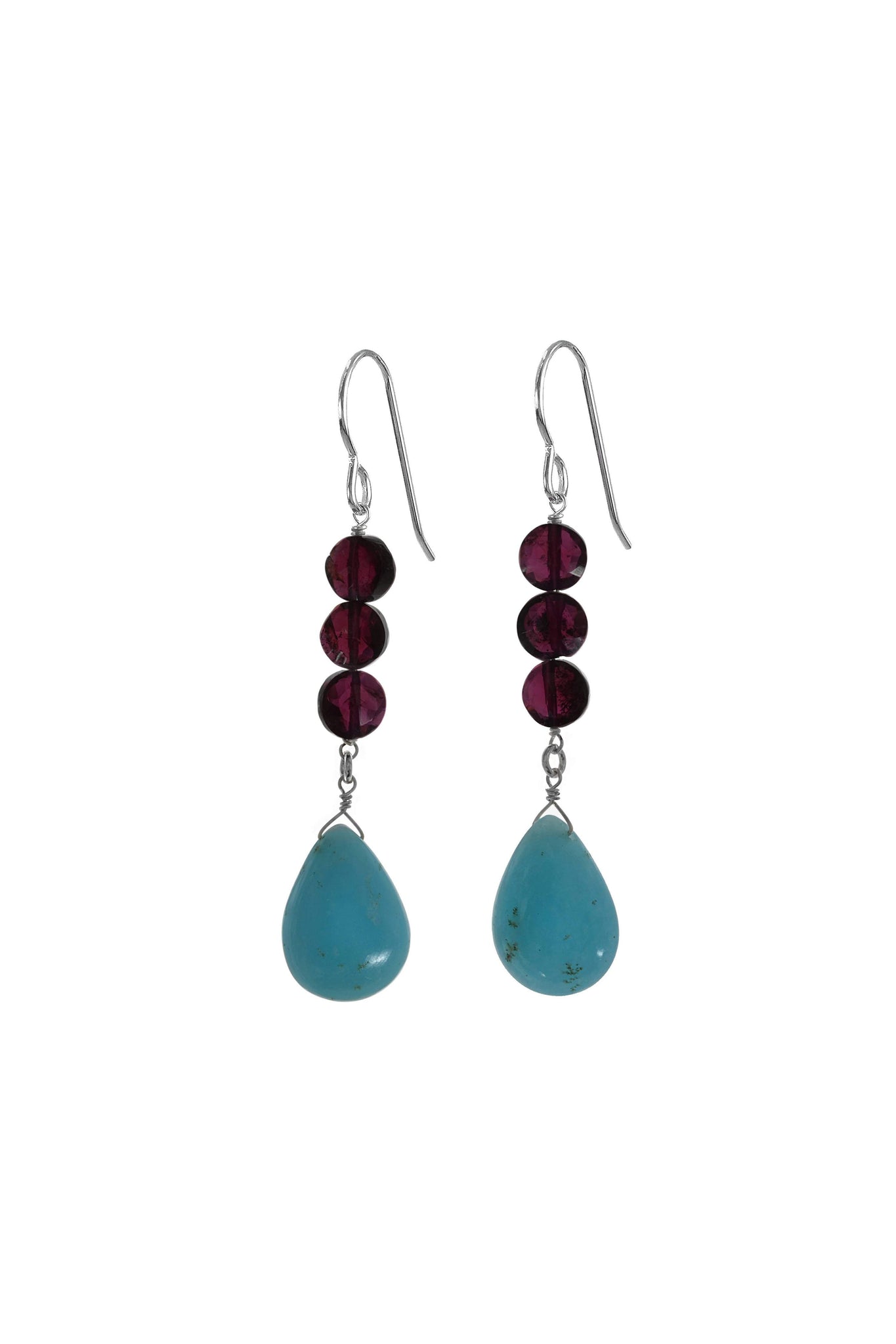 Rare Gemstones, Blue Hemimorphite, Red Garnet Earrings