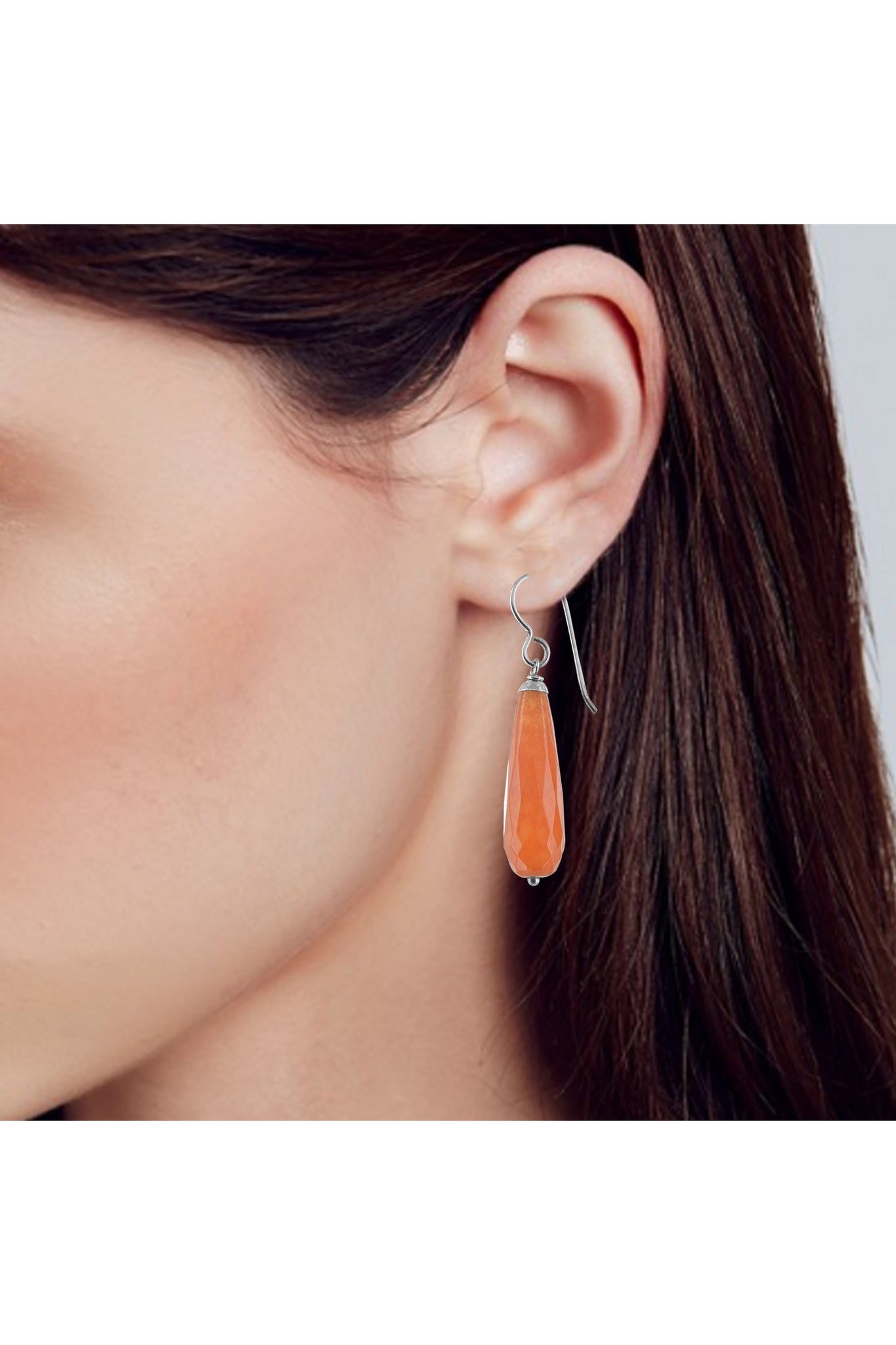 Long Orange Jade Earrings