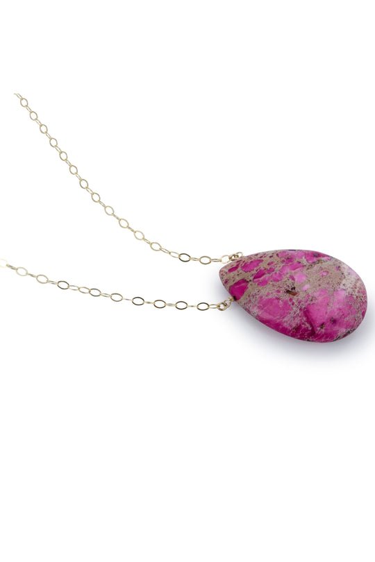 Rose Jasper Teardrop Gemstone Gold Necklace
