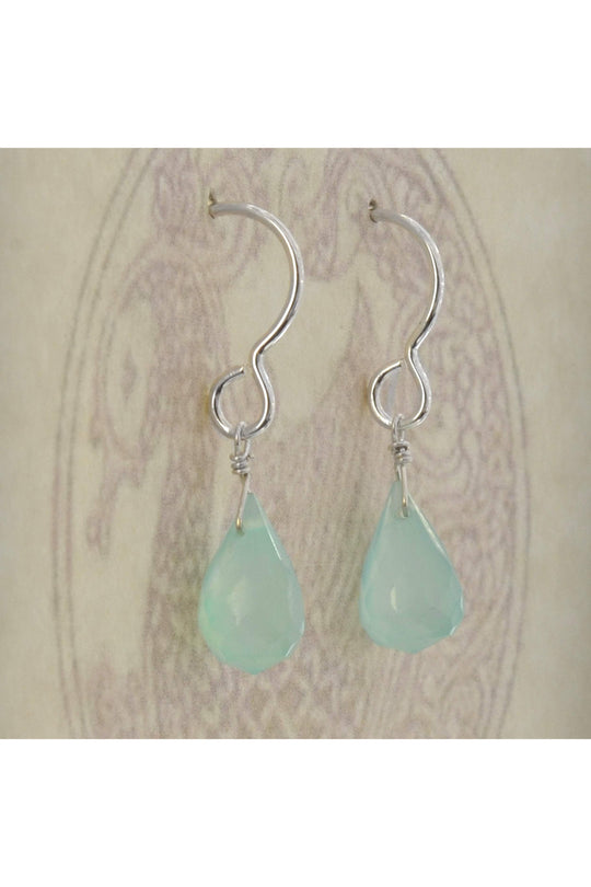 Baby Blue Chalcedony Gemstone Drop Dainty Earrings