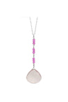 Pink, Rose Quartz Briolette Teardrop Gemstone Long Silver Necklace