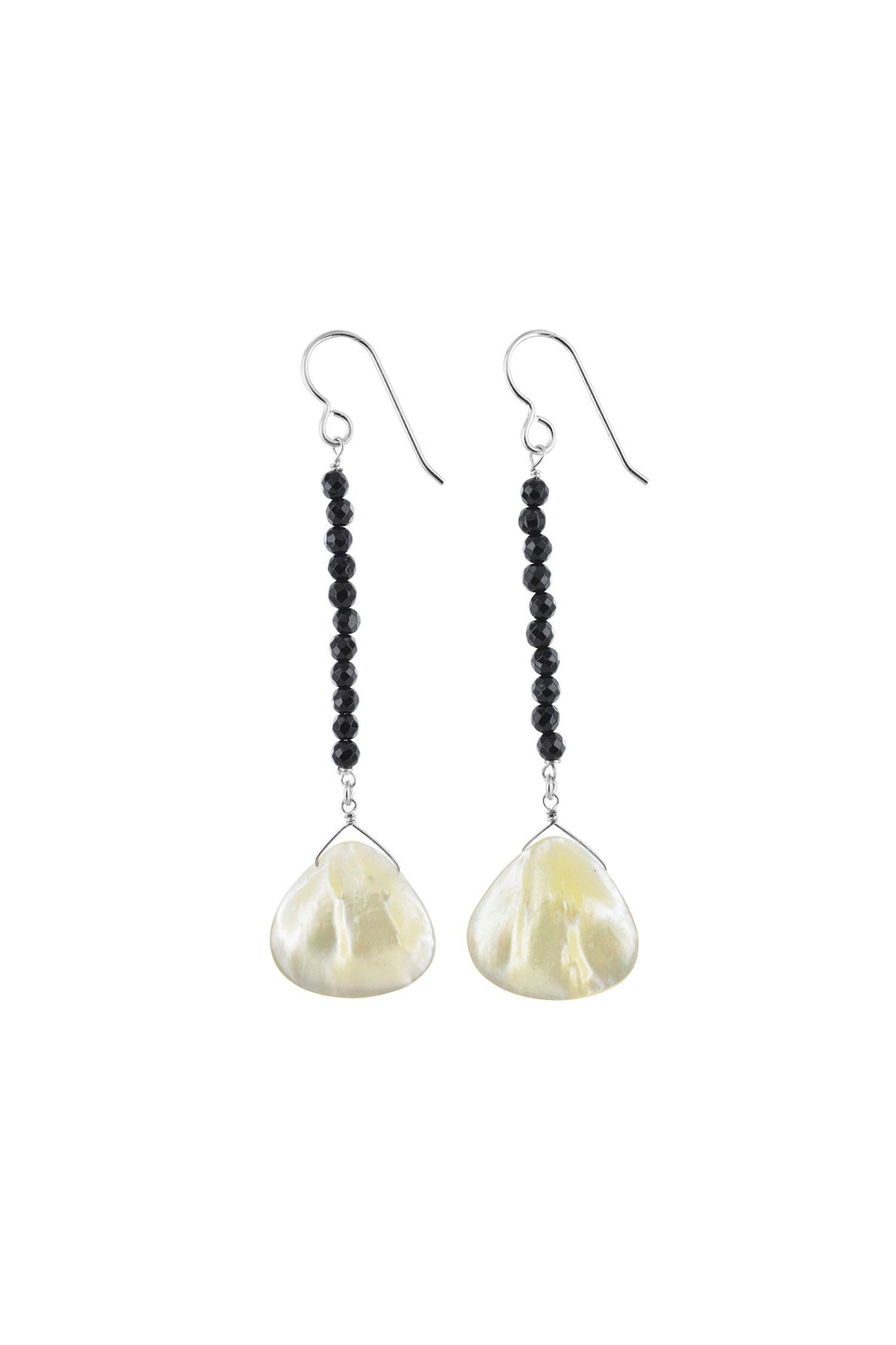 Long Black and White Earrings, Mother of Pearl, Onyx