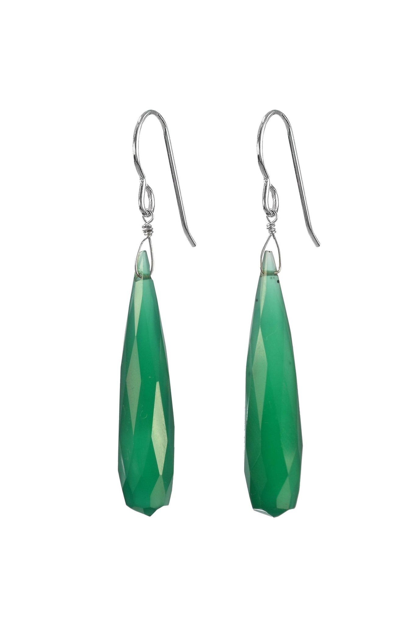 Green Chalcedony Long Briolette Gemstone Earrings