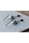 Red Garnet, Pearl Dangle Silver Earrings