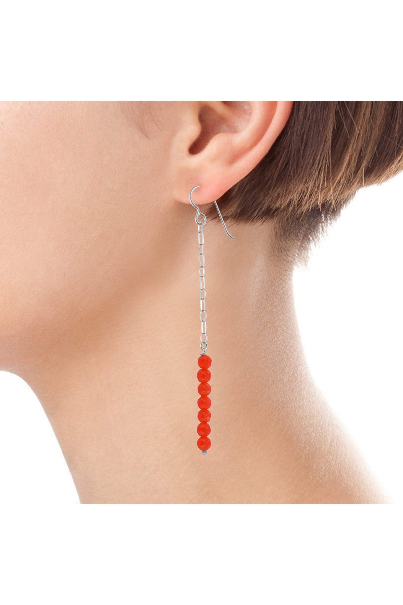 Long Red Earrings, Jade Stones