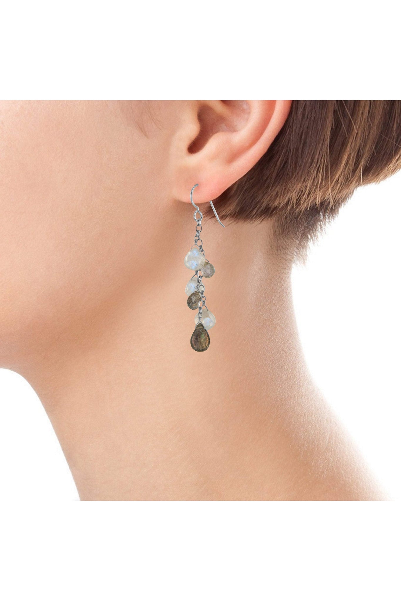 Labradorite Earrings, Rainbow Moonstone Gemstones