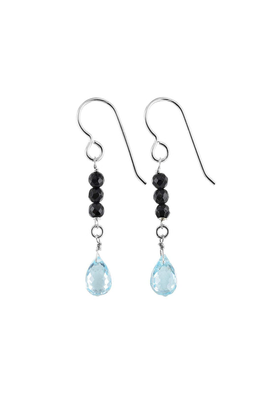 Blue Topaz, Black Onyx Dangle Earrings