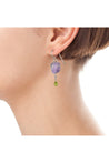 Green Peridot, Purple Amethyst Raw Gemstone Dangle Earrings