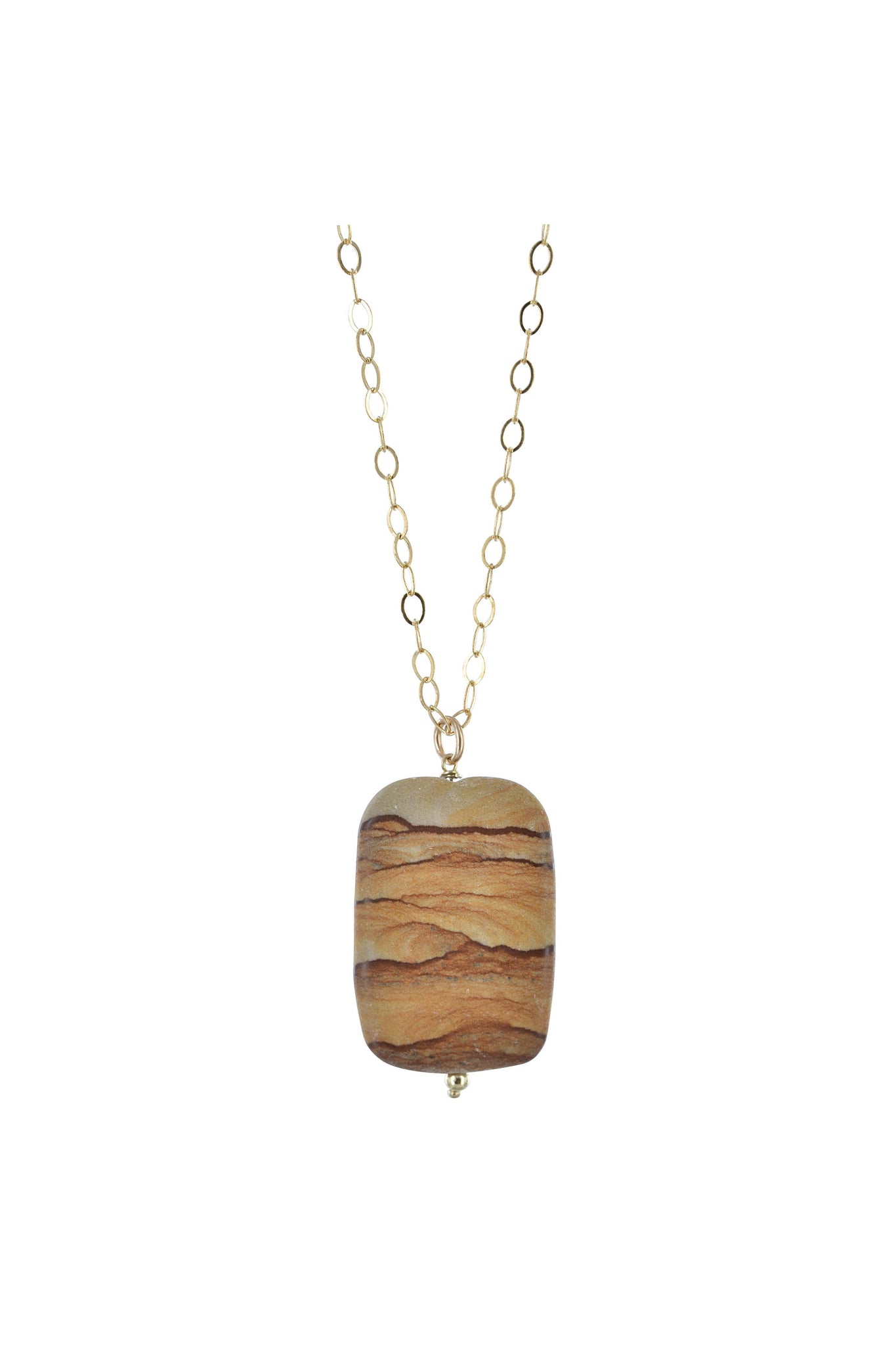 Brown Picture Jasper Rectangle Gold Necklace