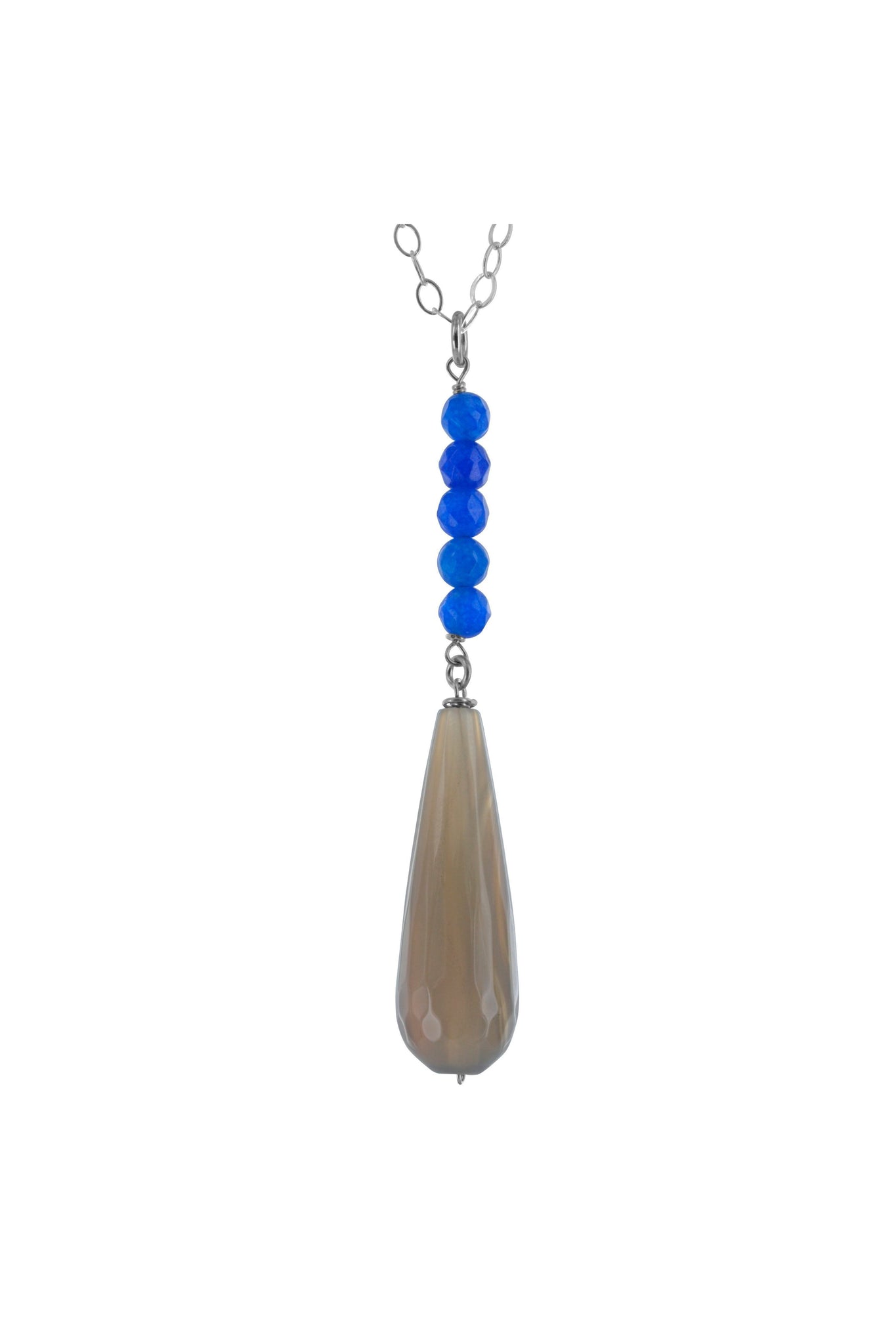 Smokey Grau Agate Long Briolette Blue Jade Necklace
