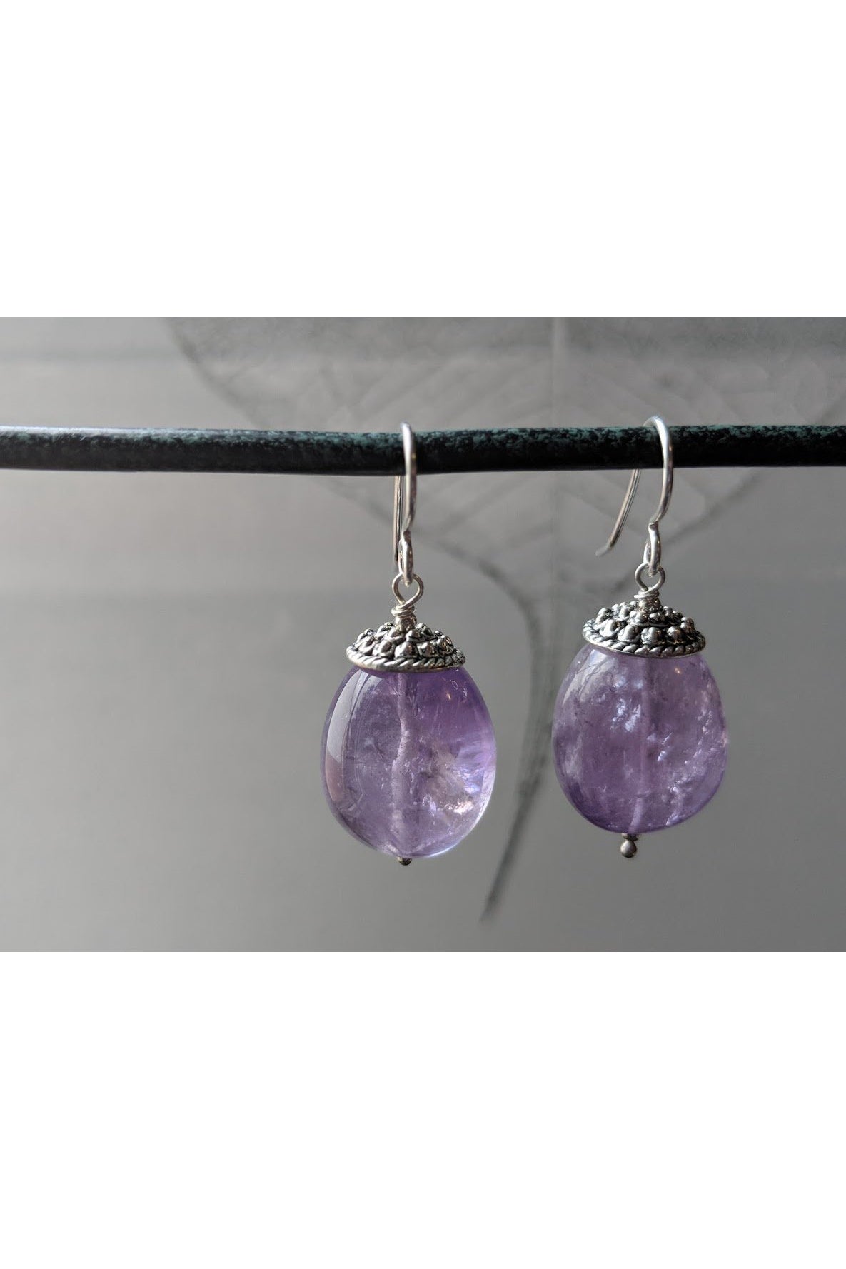 Polished Amethyst Gemstone Light Purple Earrings
