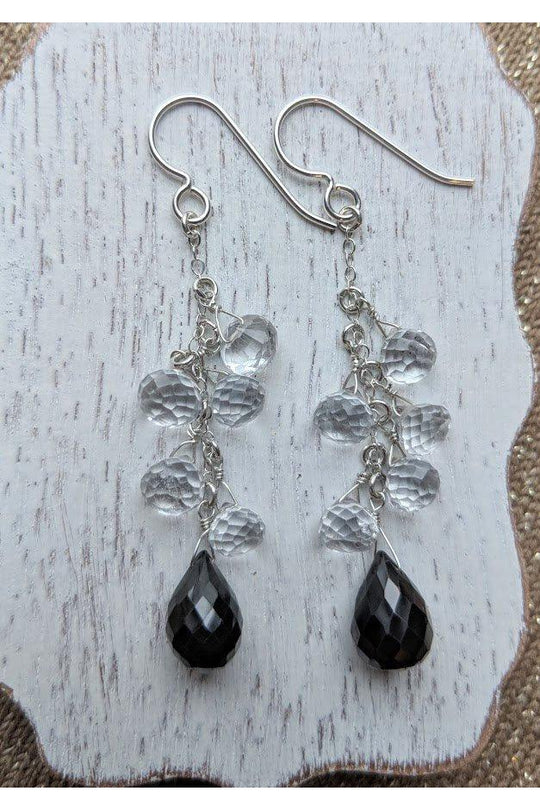 Black and White Earrings, Black Spinel, Crystals Gemstones
