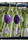 Amethyst Purple Pearl Dangle Gold Earrings