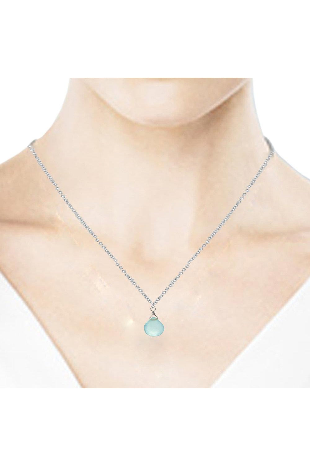 Blue Chalcedony Dainty Gemtone Silver Necklace