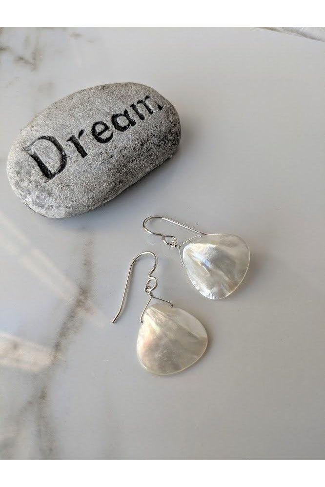 White Shell Pearl Pear 20MM Dangle Silver Earrings